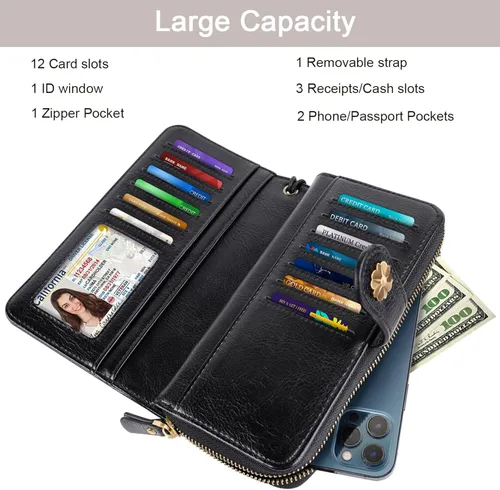 Miniatura 3 de Coco Rossi Billeteras para mujer con múltiples tarjetero, cartera de embrague, tarjetero, organizador de tarjetas para mujer con correa