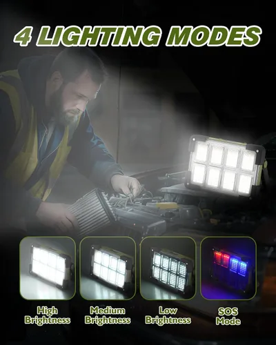 Miniatura 4 de Luz de Trabajo Solar Recargable de 120W, Luz de Inundación Portátil con Soporte, Luz de Trabajo LED de 144 LEDs 10000LM con 4 Modos, Luz de Trabajo