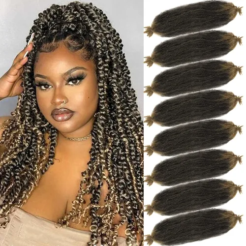 Miniatura 8 de Cabello Rizado Afro Elástico 8 Paquetes Cabello Trenzado Marley Twist Cabello Spring Twist Pre-Separado para Locs Falsos Cabello de Ganchillo Kinky