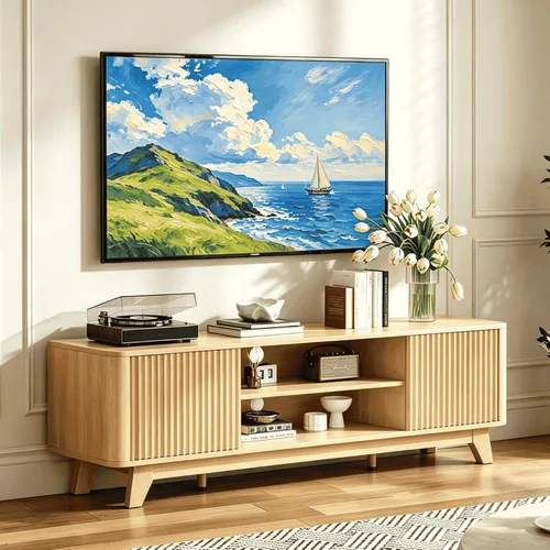 Miniatura 12 de VINGLI Soporte de TV acanalado de 58 pulgadas para televisores de hasta 70 pulgadas, moderno soporte de TV con almacenamiento y estantes ajustables