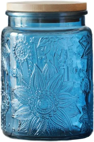 ANSQU Tarro de vidrio azul, recipiente de vidrio vintage de 23.7 FL OZ con tapa hermética, tarro para caramelos/recipiente para azúcar para despensa