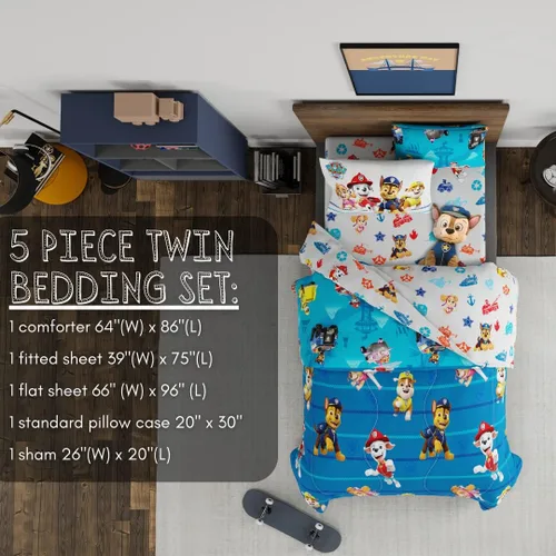 Miniatura 3 de Paw Patrol Ropa de Cama para Niños Edredón y Juego de Sábanas Súper Suave con Funda, 5 Piezas Tamaño Twin
