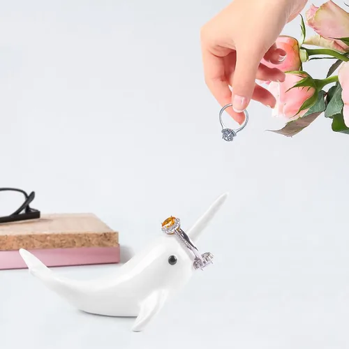 Miniatura 5 de Soporte para anillos de delfín blanco, bonita decoración, organizador de anillos pequeños, regalo único de delfín para mujeres, novia, novio