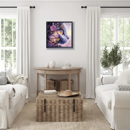 Miniatura 3 de Mosaflare Kits de pintura de diamantes 5D para adultos, arte de diamantes de gato en flor de cerezo para principiantes, pintura de taladro redondo