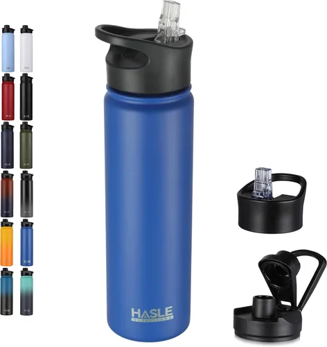 Miniatura 19 de HASLE OUTFITTERS Botella de agua aislada de 22 onzas, botella de agua de acero inoxidable de doble pared, boca ancha con tapa de popote y tapa