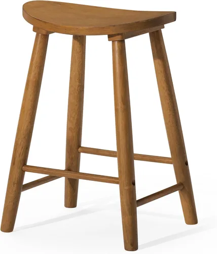 Miniatura 14 de Maven Lane Luna Taburete de mostrador – 26 pulgadas – Taburete redondo con reposapiés – Madera maciza natural – Diseño que ahorra espacio para Roble