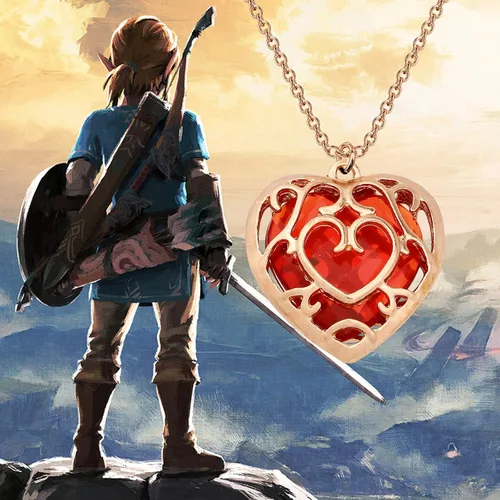 Miniatura 6 de FAADBUK Cosplay Jewelry Skyward Sword Heart Sapphire Ruby Necklace Gamer Fans Gift for Women Girl
