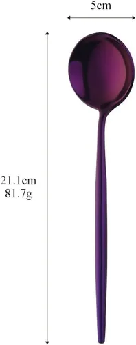 Miniatura 5 de MINGYU Modern - Juego de 8 cucharas de sopa redondas pesadas con mango largo, cuchara de titanio de acero inoxidable de 8.3 pulgadas, cucharas
