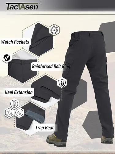 Miniatura 3 de TACVASEN Pantalones de invierno para hombre, 9 bolsillos, forro polar, para senderismo, nieve, resistentes al agua, cálidos, softshell, gruesos