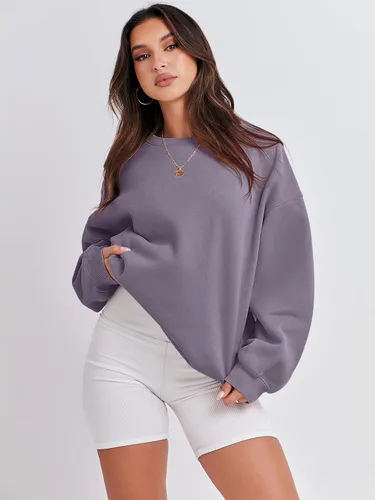 Miniatura 6 de ANRABESS - Sudaderas de vellón de mujer, cuello redondo, de gran tamaño, bonitas, para otoño e invierno, para estudiantes de preparatoria, jóvenes
