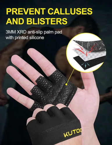 Miniatura 3 de KUTOOK Guantes de entrenamiento para levantamiento de pesas para hombres/mujeres, guantes de gimnasio con relleno XRD de 0.118 in, guantes parciales