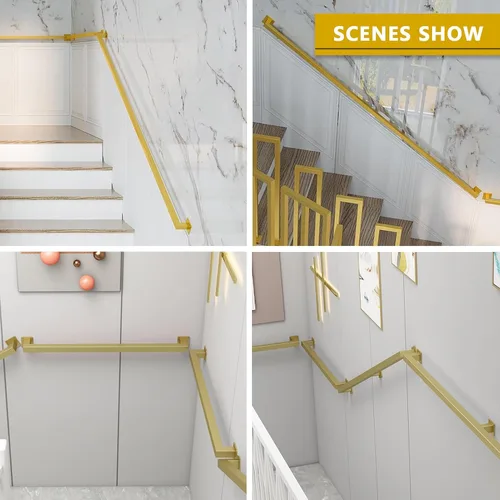 Miniatura 6 de Barandillas doradas para escaleras, barandillas modernas con soportes de hierro forjado y tornillos de metal, barra de seguridad para interiores
