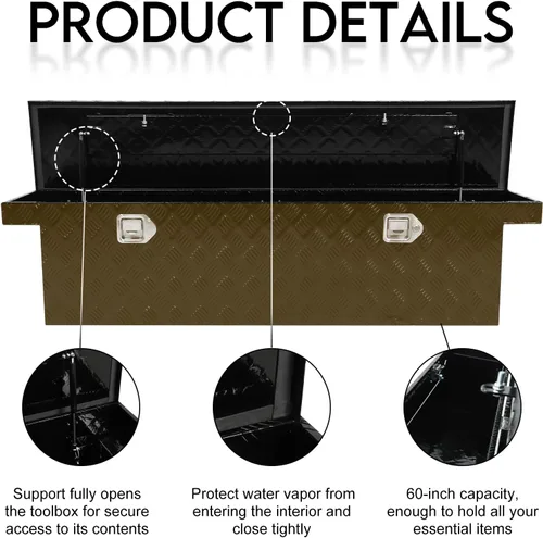 Miniatura 3 de BLACKHORSE-RACING Caja de herramientas resistente de aluminio para camioneta pickup con patrón de 5 clavos, con asas laterales, cerradura y llave