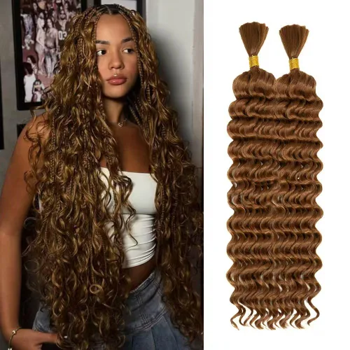Miniatura 32 de Cabello bohemio para trenzar de 18 pulgadas, 2 paquetes de cabello ondulado profundo a granel para trenzas bohemias, sin trama, extensiones