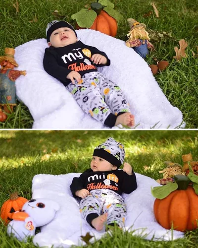 Miniatura 2 de PROMOTED TO BIG SISTER My First Halloween Baby Boy Outfit Set Pumpkin Romper Ghost Print Pants with Hat
