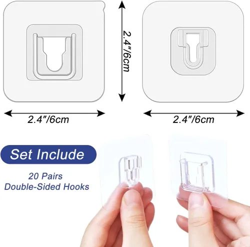Miniatura 2 de Ganchos de pared adhesivos de doble cara, 20 pares de ganchos de pared autoadhesivos para colgar colgadores de fotos para colgar colgar fotos, baño