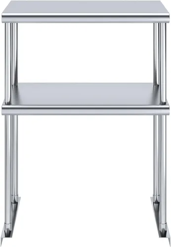 Miniatura 4 de Estante doble de acero inoxidable resistente con certificación NSF de calibre 18 con soportes para cocinas, cuartos de servicio, almacenamiento