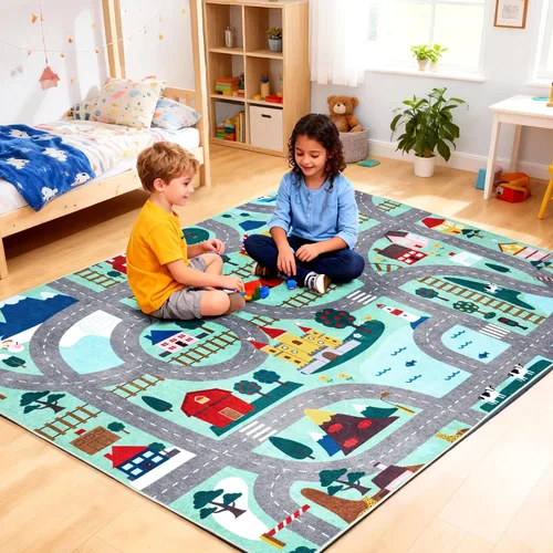 Miniatura 9 de Alfombra de juego para bebé para piso, alfombra ABC antideslizante de 4 x 5 pies, alfombra extra gruesa para niños, alfombra para niños para sala