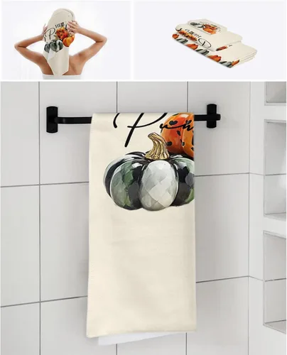 Miniatura 7 de Orange Green Pumpkins Bath Towels for Bathroom Set - Luxury Towels Gifts for Women,Quick Dry Beach Kitchen Hand Hair Face Yoga Workout Gym Towel and