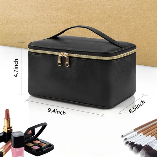 Miniatura 5 de OCHEAL Bolsa de maquillaje, bolsa de cosméticos portátil, organizador de maquillaje de viaje de gran capacidad, color negro para mujeres, bolsa