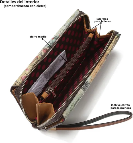 Miniatura 5 de Nicole Lee Cartera plegable con solapa y correa de muñeca desmontable, cartera de mano de noche, múltiples tarjeteros y ventanas de identificación