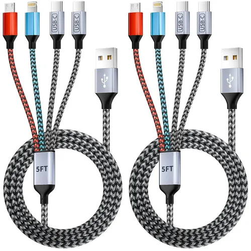 Miniatura 17 de Cargador de teléfono de 90 grados, cable de carga múltiple 4 en 2, cable USB C CarPlay con doble tipo C, micro USB, puerto IP, cable USBC de nailon