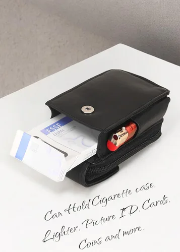 Miniatura 7 de Leatherboss - Estuche de cuero para cigarrillos con soporte para encendedor y bolsillo con cremallera (negro)