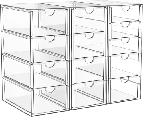 ARSTPEOE - Organizador de maquillaje acrílico con 13 cajones, organizador de mostrador de baño, organizadores acrílicos, organizador de escritorio,