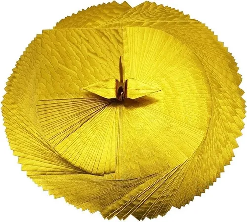 Miniatura 2 de Origamipolly 200 hojas de papel de origami doradas, 6 x 6 pulgadas, cuadradas, acabado metálico, perfectas para manualidades y álbumes de recortes