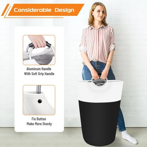 Miniatura 5 de BlissTotes - Canasta de lavandería de 75 litros, cesta de ropa independiente, cesta de ropa sucia plegable, tela impermeable con asas de aluminio