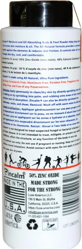 Miniatura 2 de Zincalm - Polvo totalmente natural para cuerpo y pies, concentrado 50% de zinc, sin almidón de maíz, absorción de humedad, antirozaduras, fricción