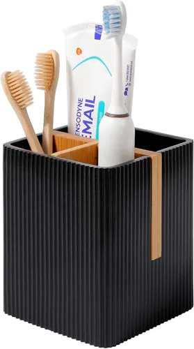 Miniatura 13 de rejomiik Portacepillos de dientes para encimeras de baño, 3 ranuras para cepillado eléctrico de dientes y almacenamiento de pasta dental, soporte