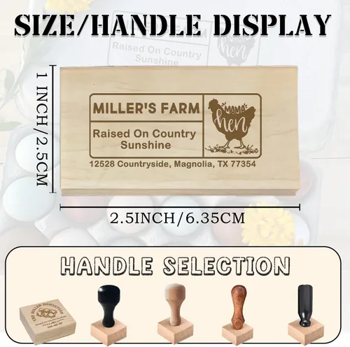Miniatura 3 de UBJVA Sellos de cartón de huevos personalizados personalizados para huevos frescos de granja, sello de goma de madera para gallinero de granja