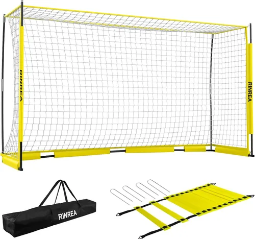 Miniatura 11 de RINREA Portería de fútbol portátil, red de portería de fútbol plegable con base metálica, equipo de entrenamiento de fútbol de montaje rápido con 1