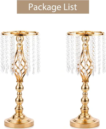 Miniatura 9 de Sziqiqi - Centro de mesa elevado floral dorado para mesa de boda de 21.7 pulgadas de altura con centros de mesa de flores de cristal y cuentas