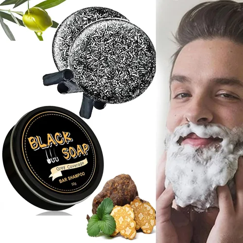 Miniatura 6 de Jabón de barra inversa para cabello gris, jabón negro natural para cobertura de cabello gris, barra de champú oscurecimiento con ginseng y sésamo