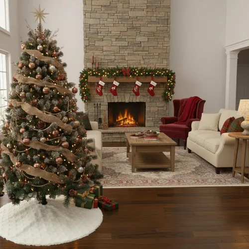 Miniatura 3 de Falda de árbol de Navidad de 36 pulgadas, piel sintética con punto trenzado, decoración gruesa para decoración de Feliz Navidad