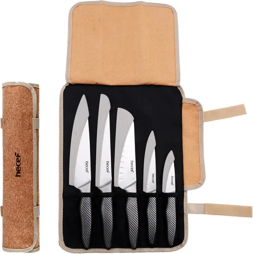 hecef Juego de cuchillos de cocina de estilo vintage, resistentes a los arañazos, cuchillos mate para acampar con 5 ranuras de tela Oxford