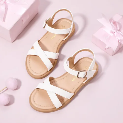 Miniatura 5 de PANDANINJIA Elva - Sandalias para niñas con puntera abierta, bonitas, planas, sandalias de vestir con tiras cruzadas, zapatos de verano para niños
