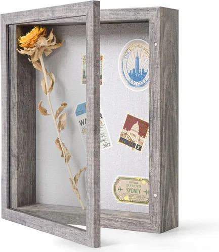 Miniatura 15 de Marco de caja de sombra pequeña de 5 x 5 con parte trasera de lino, resistente vitrina de memoria de flores, imágenes, medallas y más, color negro