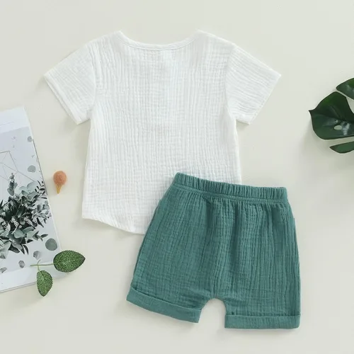 Miniatura 21 de fhutpw Conjunto de 2 piezas de ropa de verano para bebés, camiseta de manga corta, cintura elástica, pantalones cortos para niños pequeños