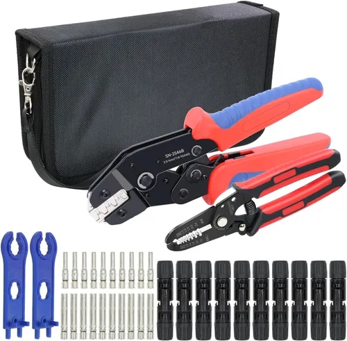 Kit de herramientas de prensado de paneles solares fotovoltaicos con pelacargas y 10 pares de conectores solares y 1 par de llaves de conector