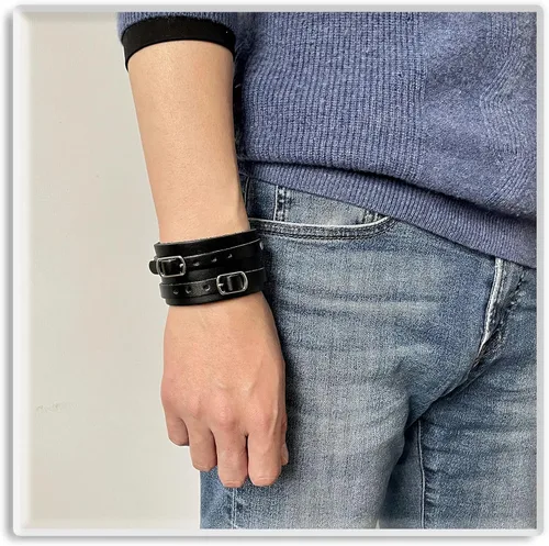 Miniatura 6 de Xusamss Pulsera ajustable Punk Rock Brazalete de cuero ancho