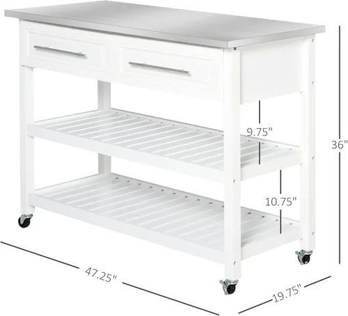 Miniatura 7 de HOMCOM Isla de cocina con parte superior de acero inoxidable, isla de cocina tradicional con almacenamiento, carrito de bloque de carnicero