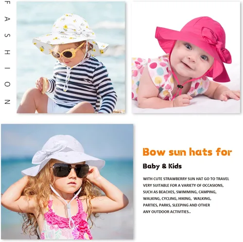Miniatura 86 de Sombrero de sol para bebé niña con UPF 50+ sombrero de playa ajustable para exteriores con ala ancha