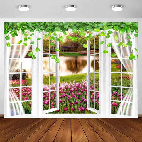 Miniatura 8 de Telón de fondo de campo de girasol, ventana, paisaje, granja, primavera, flores amarillas, cielo azul, fondo de poliéster de 5 x 3 pies para fotos