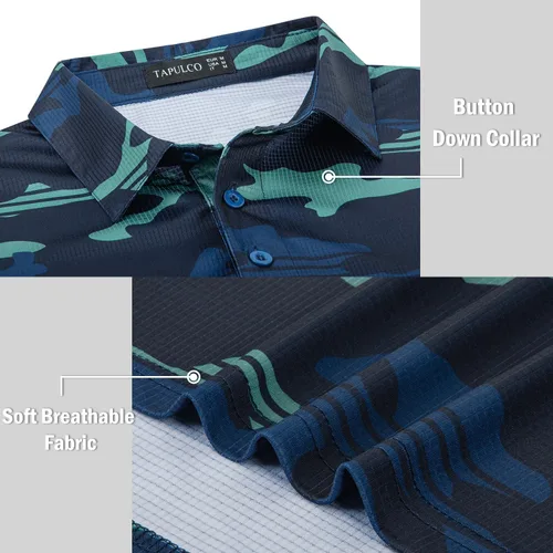 Miniatura 153 de TAPULCO Camisetas tipo polo de secado rápido para hombre, diseño de camuflaje, atléticas, ligeras, transpirables, casuales, para golf