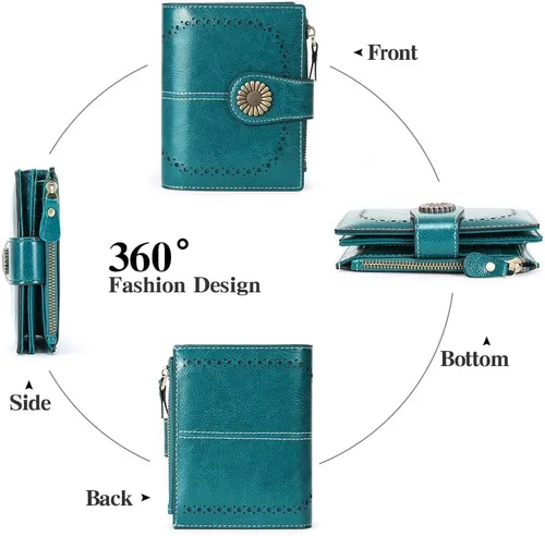 Miniatura 36 de SENDEFN - Billetera pequeña de piel auténtica para mujer, diseño plegable con ventana para tarjeta de identificación