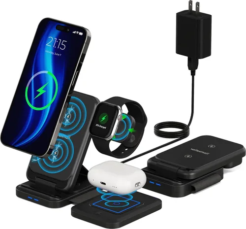 Miniatura 8 de Estación de carga inalámbrica 3 en 1 para múltiples dispositivos Apple, iPhone 17 16 15 14 13 12 11 Pro Max XS XR X 8 Plus, Apple Watch 9 8 7 6 5 4