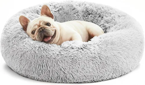 Miniatura 10 de Love's cabin Cama calmante para gatos de interior, cama redonda con forma de dona antiansiedad para perros, cama lavable de piel sintética esponjosa